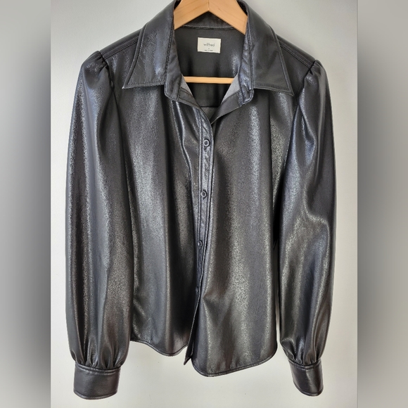 Aritzia Wilfred Mila Vegan Leather Blouse-Black - Picture 2 of 10